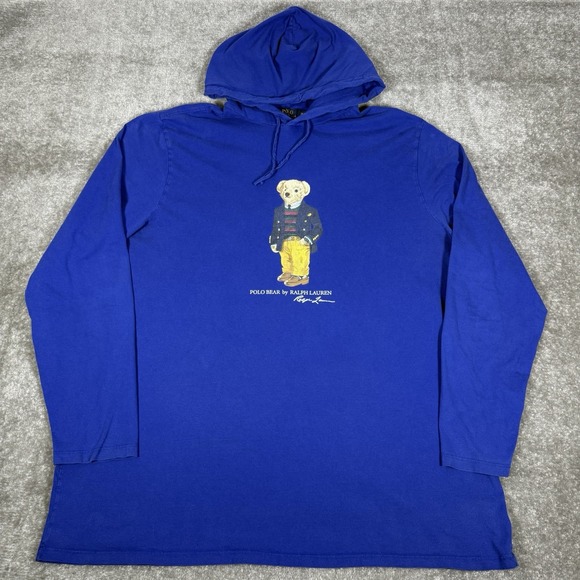 Polo Ralph Lauren Other - Polo Ralph Lauren Hooded T-Shirt Men's 3XLT Blue Polo Bear Long Sleeve *Flaws